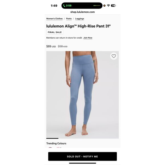 Lululemon Align Leggings – Washed Denim ✨ Size 4 | NWOT ✨ - Picture 1 of 6